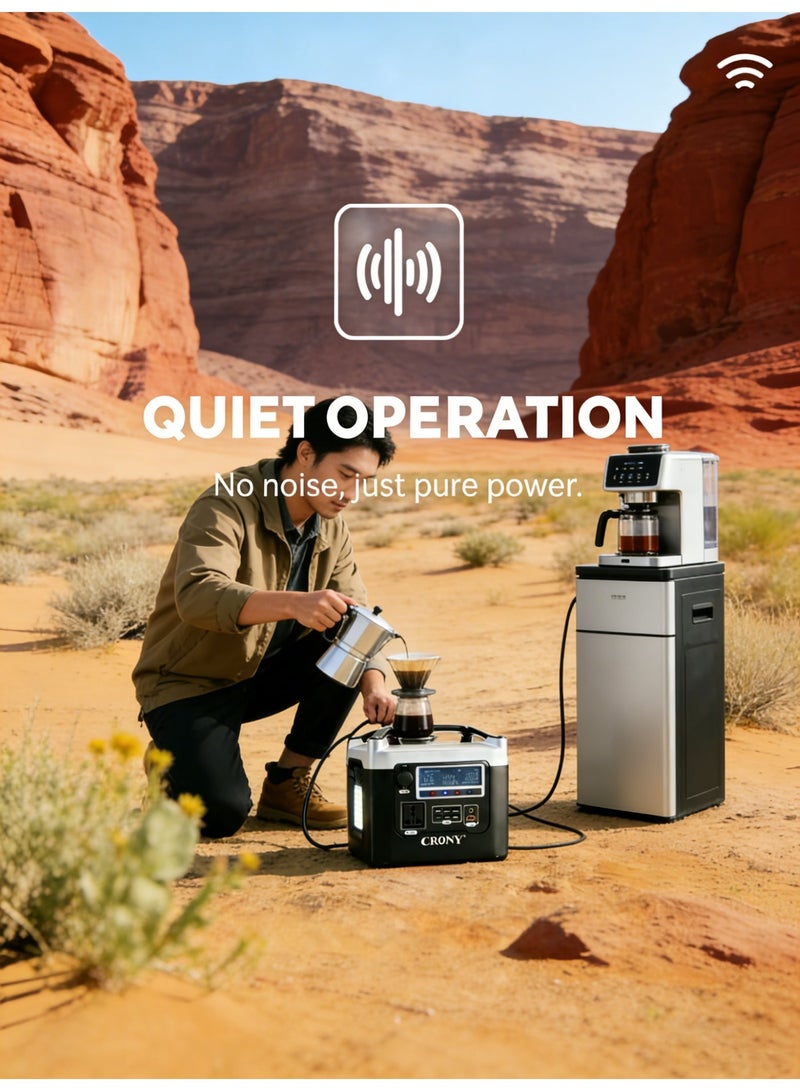 Crony BS800+  800W Portable Power Station 528Wh - Fast Charging 7-8H, Multi-Port Output (1xAC 220V/USB-C/5xUSB-A/3xDC/Cigarette Lighter), LED Lamp & LCD Screen, 4-in-1 Safety Protection, Suitable for Outdoor Camping, RV Travel, Home Emergency Outages, Drone Photography & Small Appliance Power Supply - Image 3